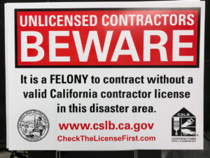 Unlicensed Contractors Beware Sign